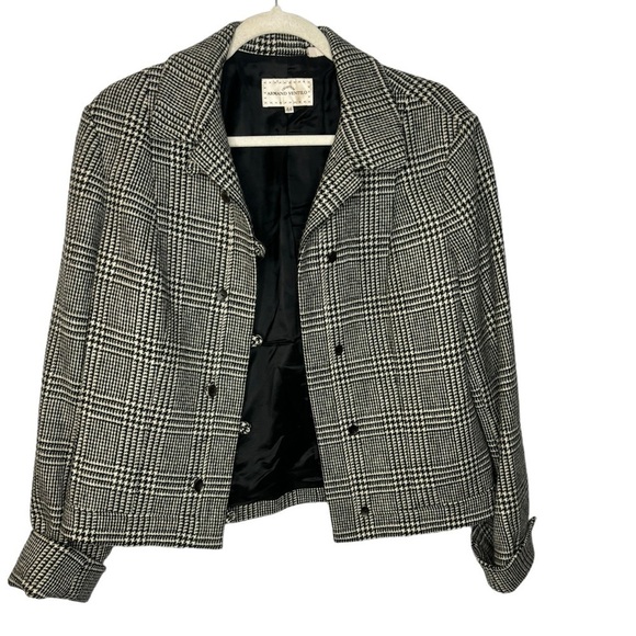 Armand Ventilo Vintage Black White Houndstooth Wool Blazer Size 44 US 8 - Picture 2 of 10